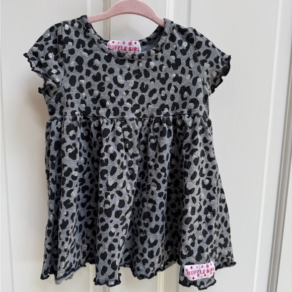 Ruffle Girl 3T Girls Black and Gray Leopard Print Short Sleeve Shirt Blouse - Picture 1 of 6